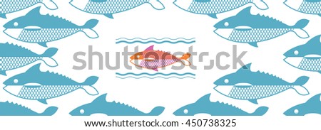 Abstract creative fish pattern. Pattern fish background. Graphic illustration of menu design, packaging bags, recipes, textiles.