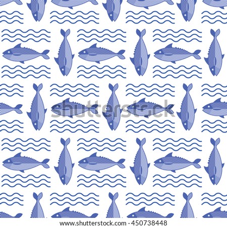 Abstract creative fish pattern. Pattern fish background. Graphic illustration of menu design, packaging bags, recipes, textiles.