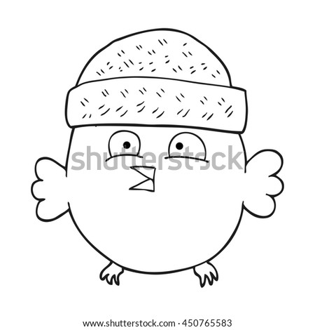 freehand drawn black and white cartoon owl wearing hat