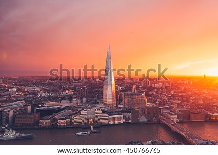 London Skyline - Orange Sunset - Sky Garden - City - Summer Sun Royalty-Free Stock Photo #450766765