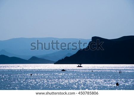 Silhouettes of the hills, cliffs and mountains on the seashore of the Black Sea