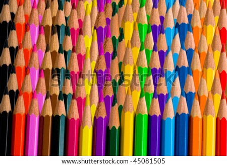 Background made of rows of bright color pencils