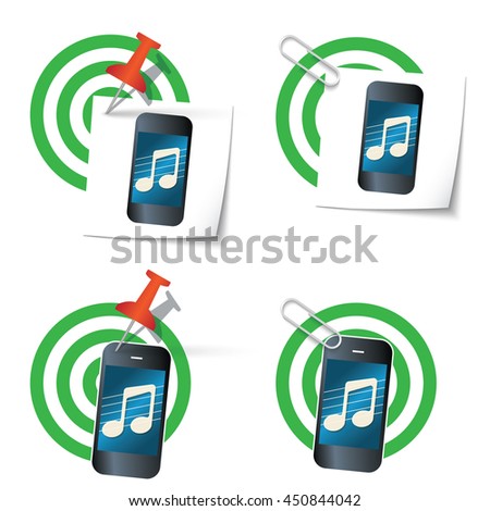 Four targets and smart phone with music icon