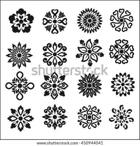 Set of graphic flowers.Vector symbols