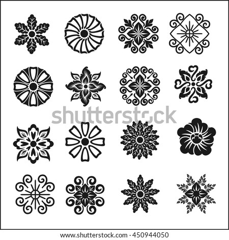 Set of graphic flowers.Vector symbols