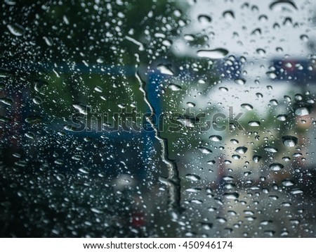 soft blur water drops on glass, After heavy rain, rainny season