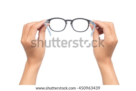 hand holding spectacles Isolated on White background
