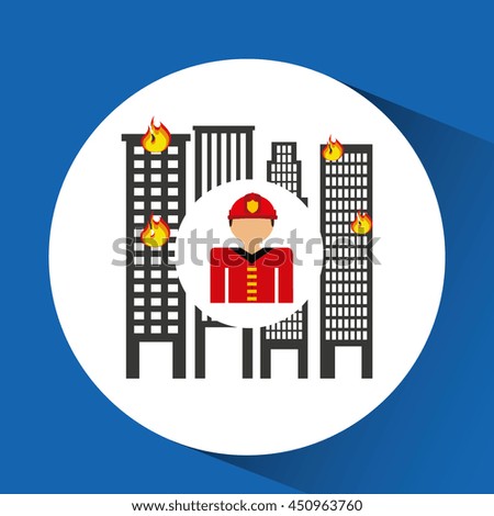 firefighter job and fire truck icon, vector illustration