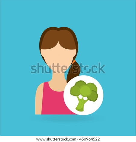 girl with vegetables and fruits, vector illustration