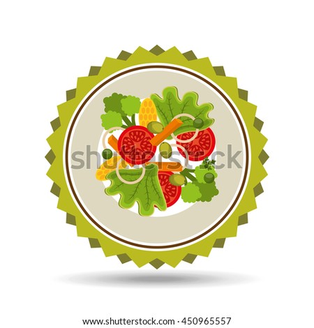 vegetables and fruits in plate, vector illustration