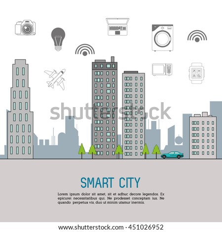Technology and Internet concept represented by smart city and  icon set. Isolated and flat illustration.