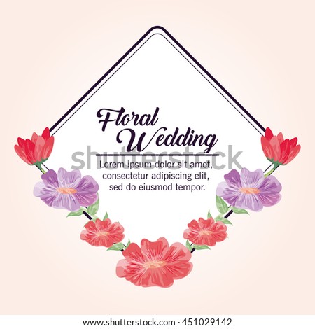 Floral wedding represented by flowers icon inside frame shape over pastel background. Colorful and painting illustration