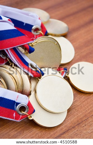 Gold medals before handing to champions. Royalty-Free Stock Photo #4510588