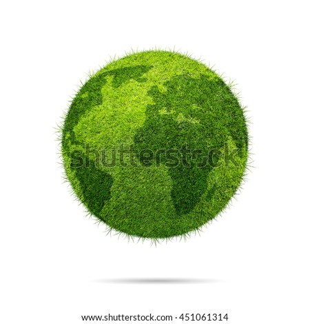 World globe shape of green grass isolated on white background