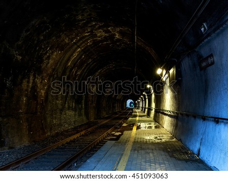 Blurred of  railway long tunnel in Vernazza,Italy 