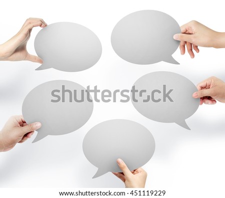 Hands hold white bubble quote chat, Notification speech bubble concept, chat concept