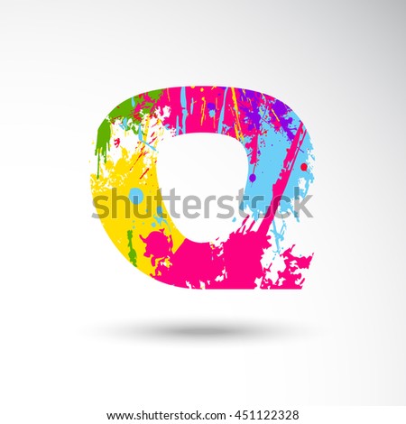 Q Alphabet with colors splash style on grungy vector illustration
