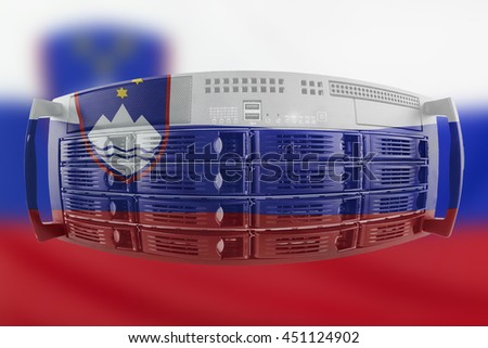 Concept Server with the Flag of Slovenia for use as local or country internet and hardware security image idea
