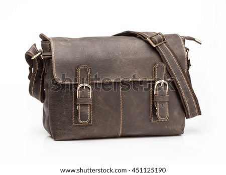 modern dark brown leather men casual or business bag isolated on white background