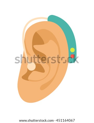 Ear Hearing Aid icon in cartoon style isolated on white background. flat vector illustration Royalty-Free Stock Photo #451164067