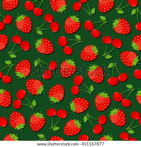 Seamless pattern with sweet cherry and strawberries