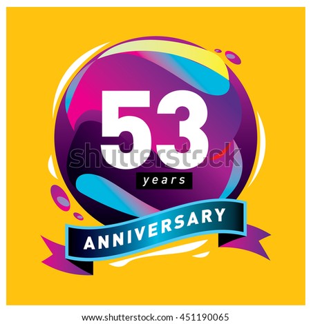 53th years greeting card anniversary with colorful number and frame. logo and icon with circle badge and background