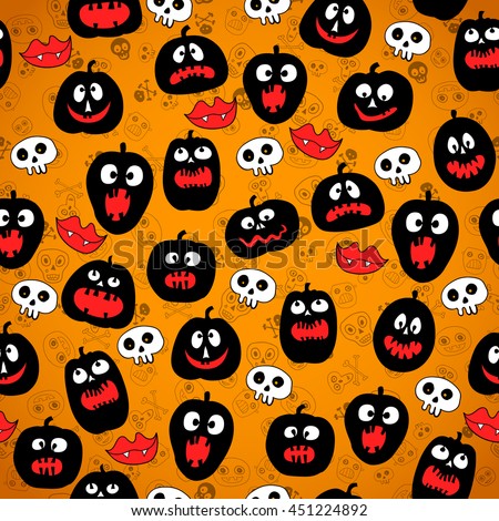Halloween seamless bright kids doodle pattern. The day of the Dead, Pumpkin