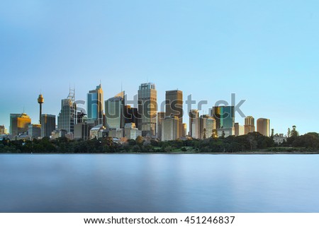 Sydney skyline sunset view from Royal Botanic garden