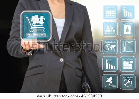 business woman pressing , business concept button