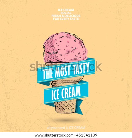Banner with ice cream. Sketch style. Vector collection.