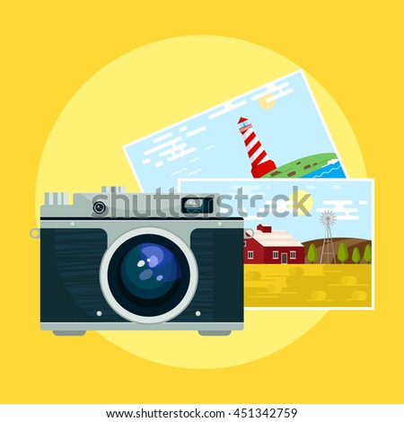 Vector illustration of vintage camera and pix.