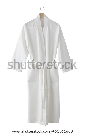 White bathrobe isolated on white background. Include clipping path Royalty-Free Stock Photo #451361680