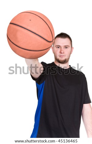 happy young man with basketball. over white background