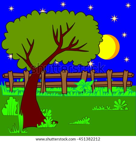 Glade. Meadow. Nature vector  illustration. Night.