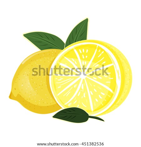 Lemons. Whole Lemon and half. Vector illustration 
