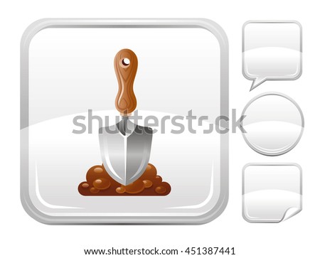 Vector gardening icon with shovel and ground for season concept - summer gardening, autumn farming harvest, thanksgiving. Blank button forms set - square, speaking bubble, circle, sticker