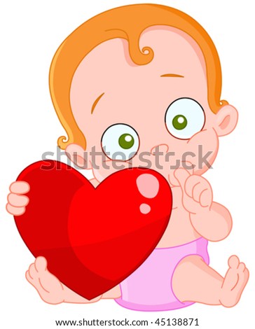 Cute Baby girl with red hair holding a heart