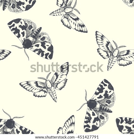 Moth. vector seamless pattern with hand drawn moths