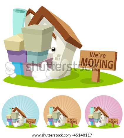 House cartoon character  illustration carrying boxes moving to a new place.