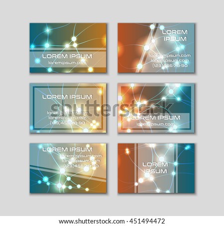 Business card collection. Abstract shining glow decorative elements with transparent layout. Front and back page.