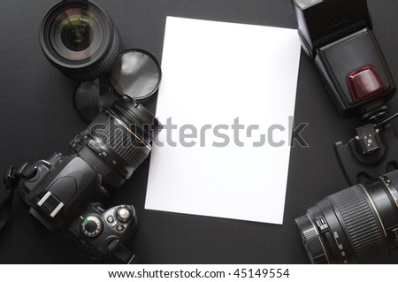photography concept with dslr camera lense and copyspace