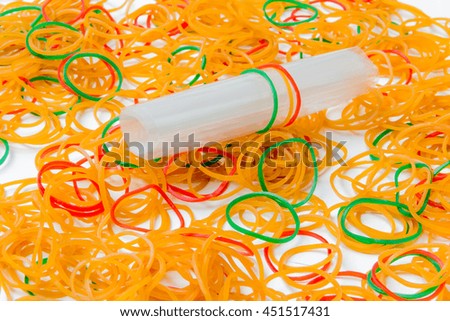 Colorful rubber band on white background 