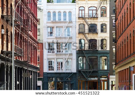 Buildings in the Soho neighborhood of Manhattan, New York City Royalty-Free Stock Photo #451521322