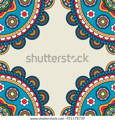 Indian rossetes doodle hippie frame. Vector illustration