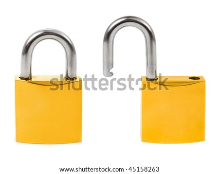 Closed and opened locks isolated on white background