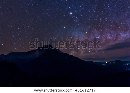 Milky Way galaxy at Borneo, Long exposure photograph, with grain.Image contain certain grain or noise and soft focus.