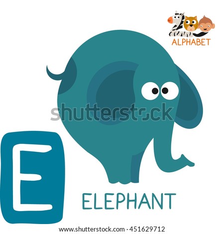 Cute Animal Zoo Alphabet. Letter E for Elephant. Fun teaching aids for Kids