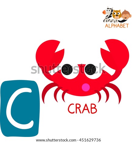 Cute Animal Zoo Alphabet. Letter C for Crab. Fun teaching aids for Kids