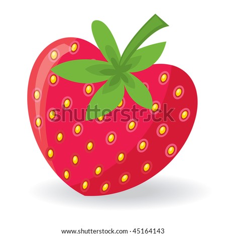 Strawberry with shape of heart. Vector illustration