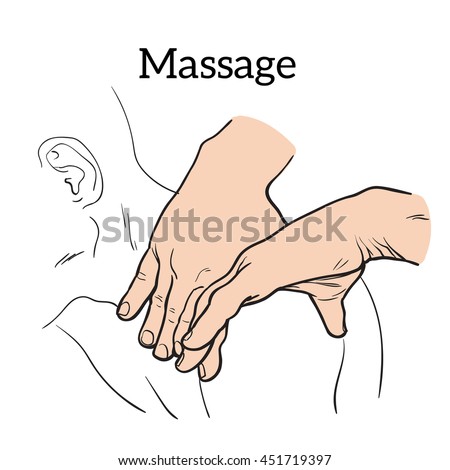 hands to body massage, sketch illustration on white background. Icon concept of medical relaxation massage